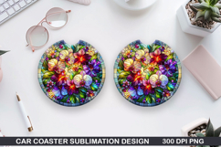 Flower Car coaster sublimation, Summer Coaster PNG Design Product Image 1