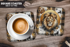 Lion, Wild Animals, Buffalo Plaid Square Coaster PNG Product Image 1