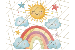 Watercolor Dinosaur and Rainbow PNG Clipart, Baby Nursery Product Image 2