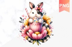 Easter Bunny And Milkshake Flowers Sublimation - Clipart PNG Product Image 1