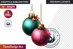 Christmas Baubles Clipart, Festive Holiday Ornaments PNG Product Image 1
