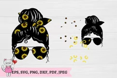 Sunflower Mom Life Messy Bun svg, Headband Glasses Product Image 2