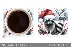 Christmas Raccoon Coaster. Christmas Coaster Sublimation Product Image 1