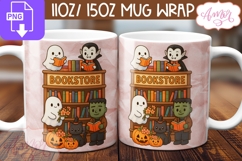 Cute Halloween mug wrap PNG, Spooky bookstore mug png Product Image 1