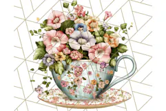 Vintage Floral Teacup Clipart PNG, Blooming Teacups Clip Art Product Image 2