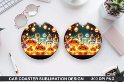 Pumpkins Car Coaster Sublimation| Halloween Coaster PNG Product Image 1