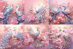 3D pastel pink floral peacock printable digital papers Product Image 2