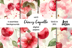Cherry Coquette Digital Paper Cute Floral Seamless Pattern Product Image 1