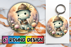 Blissful Round Keychains Sublimation PNG, Cute Dino Product Image 1