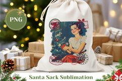 Retro Christmas Santa Sack, Christmas Gift Bag, Winter PNG Product Image 1