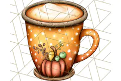Fall Drink Clipart PNG, Cozy Autumn Cocoa and Latte Art Product Image 2