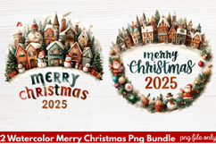 2 Watercolor Merry Christmas PNG | Festive Holiday Product Image 1