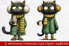 2 Whimsical Christmas Cats Clipart | Cute Festive Cat PNG Product Image 1