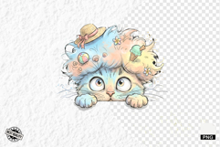 Summer Cat Peeking Clipart Product Image 1