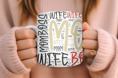 "Wife Mom Boss coffee mug with bold lettering and vibrant design"