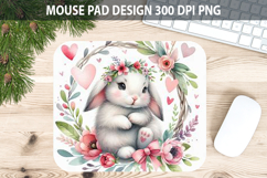Watercolor Bunny Mouse Pad Sublimation - Valentines PNG Product Image 1