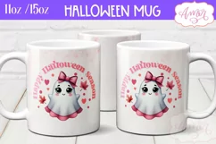 Happy Halloween mug wrap sublimation PNG, Pink Halloween mug Product Image 2