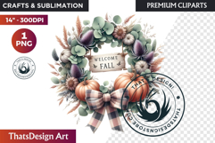 Cozy Autumn Wreath - Boho Farmhouse Fall Clipart PNG Product Image 1