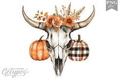 Autumn Western Cow skull Clipart - High Quality 300 Dpi Product Image 1