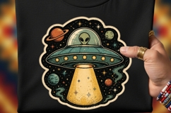 Vintage Alien Sticker Clipart | 18 PNG Files | Retro UFO Product Image 2