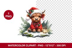 png watercolor clipart - plaid highland cow Product Image 1