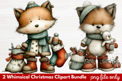 2 Whimsical Christmas Clipart | Cute Festive Holiday PNG Product Image 1