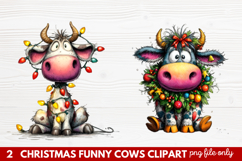 Funny Christmas Cows Clipart | Cute Holiday Farm Animal Product Image 1