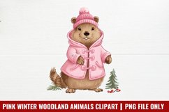 Pink Winter Woodland Animals Clipart PNG Product Image 1