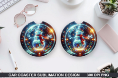 Snowman Car Coaster Sublimation|Christmas Coaster PNG Design Product Image 1