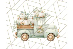 Vintage Truck Pumpkin and Fall Flowers PNG Clipart, Autumn Product Image 2