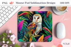 Big Barn Owl Mouse Pad Design, Tropical Leaves Mouse Pad Product Image 1
