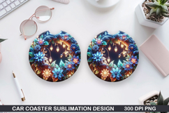 Flowers Car Coaster Sublimation| Christmas Coaster PNG Product Image 1