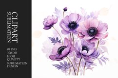 Watercolor anemones flower sublimation clipart Product Image 1