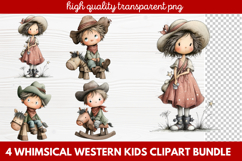 4 Whimsical Western Kids Clipart | Cute Cowboy &amp; Cowgirl PNG Product Image 1