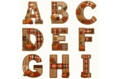Fall Patchwork Alphabet PNG Bundle | Autumn Fabric Letter Product Image 3