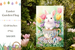 Happy Easter Garden Flag Design, Watercolor Easter Bunny PNG Product Image 1