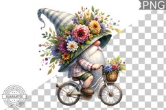 Floral Crown Gnome Rides A Bike Sublimation Clipart Design Product Image 1