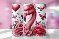 Valentine's Day Flamingo Tumbler Wrap Sublimation Design Product Image 1