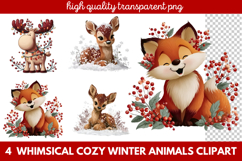 Whimsical Cozy Winter Animals Clipart | Cute Snowy Forest Product Image 1