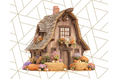 Fall Barn Clipart PNG With Pumpkins and Flowers, Autumn Png Product Image 2