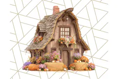 Fall Barn Clipart PNG With Pumpkins and Flowers, Autumn Png Product Image 2