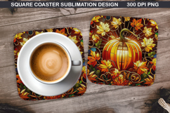 Pumpkin Coaster Sublimation, Halloween Coaster PNG Design Product Image 1