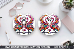 Flamingo Car coaster sublimation, Valentines Coaster PNG Product Image 1