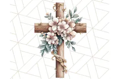 Faith Cross PNG with Flowers, Watercolor Religious Art Print Product Image 2