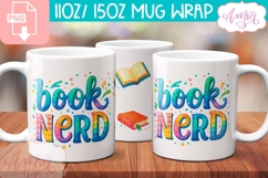 Book nerd mug wrap sublimation PNG, Book lover coffee mug Product Image 1