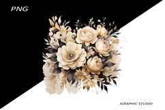 Black and Gold Flowers PNG, Watercolor Floral, Bouquet Product Image 1