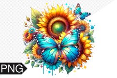 Butterfly and Sunflower Sublimation - Clipart PNG Design Product Image 1