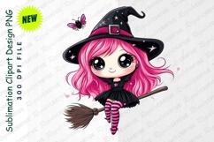 Cute Witch Flying On Broom Clipart Png Product Image 1