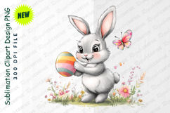Adorable Easter Bunny Holding Colorful Egg Clipart Product Image 1