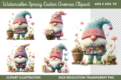 Watercolor Spring Easter Gnomes Clipart PNG Product Image 1